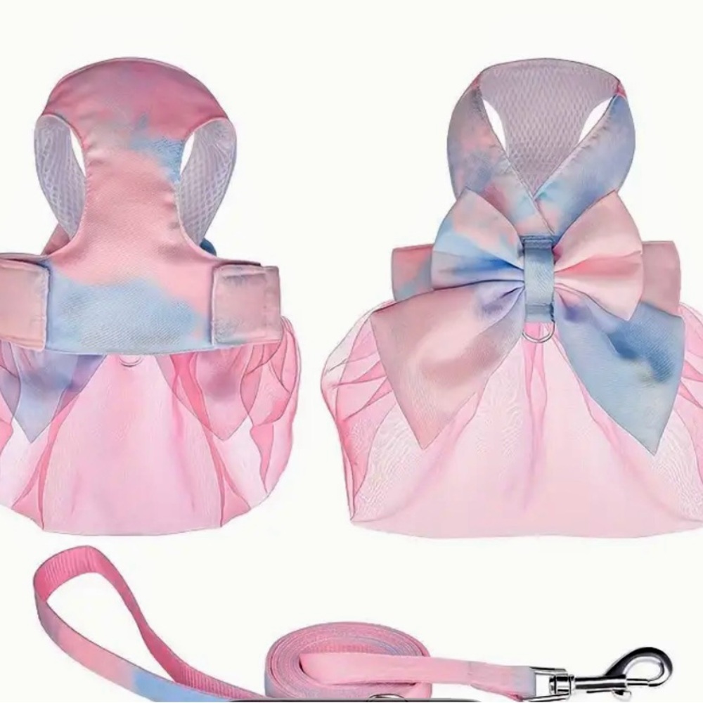 Pink and Blue Dog Harness with Leash